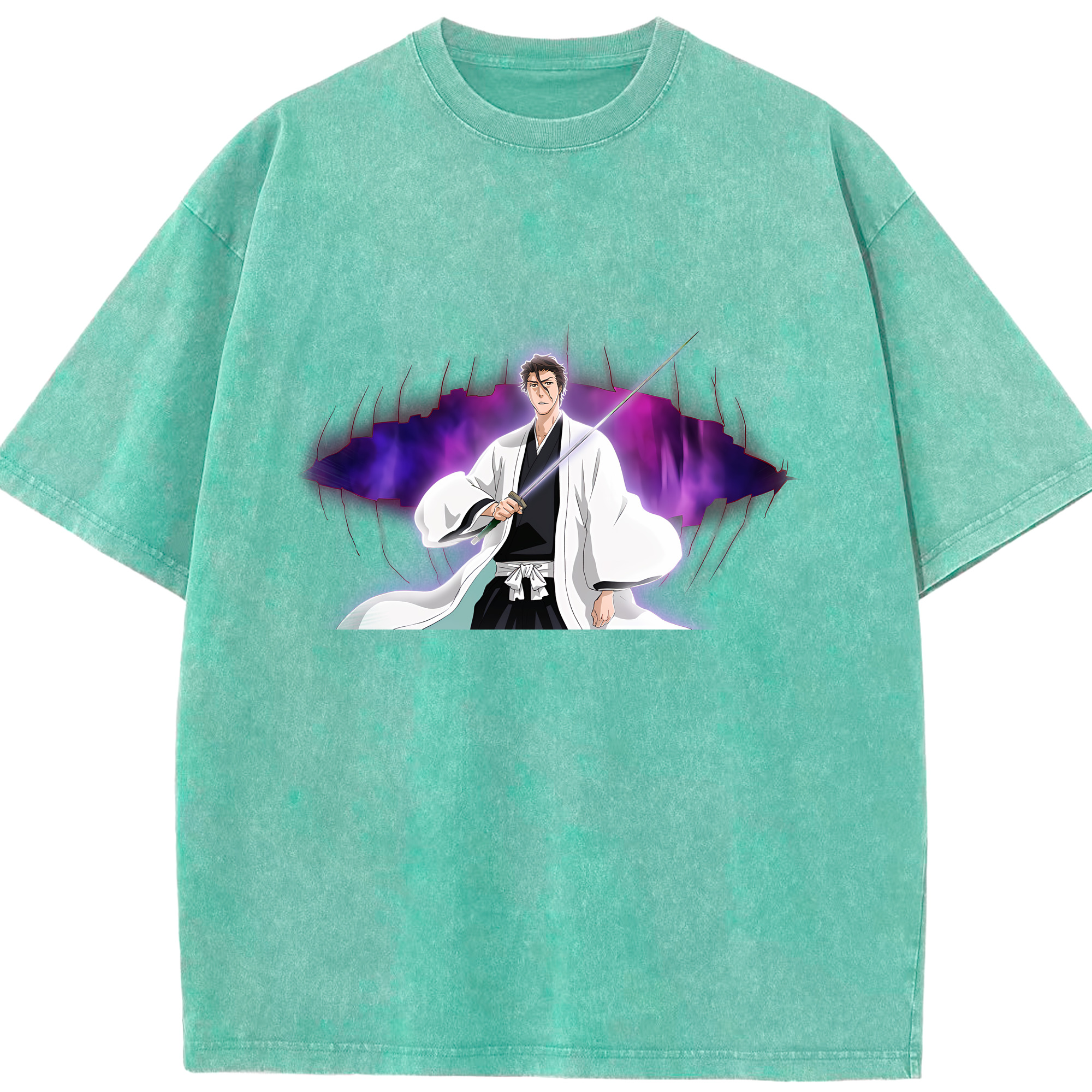 （画像用） ブリーチ 藍染 惣右介（あいぜん そうすけ） BLEACH Aizen Sousuke 綿100% ヴィンテージ風 半袖Tシャツ（フロントプリント）